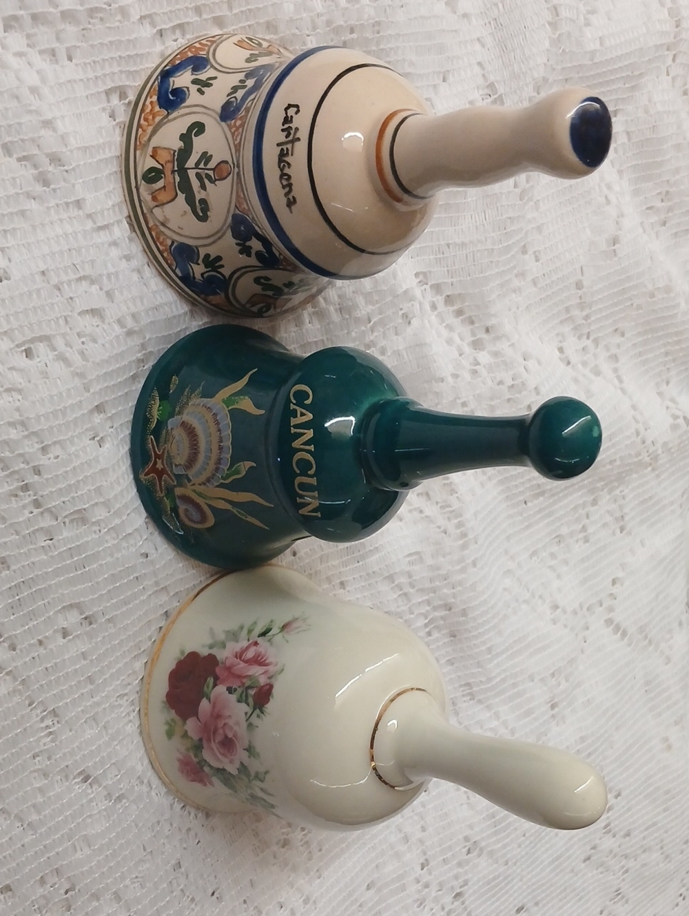 Ceramic Decorative Hand Bell - Green, Ivory, Floral